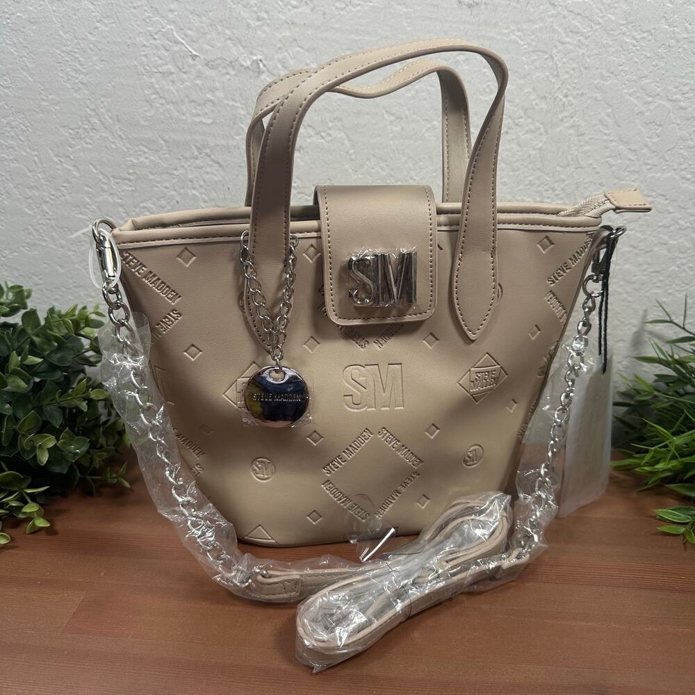 Steve Madden Sunny‎ Steview Embossed Logo Crossbody Bag Taupe